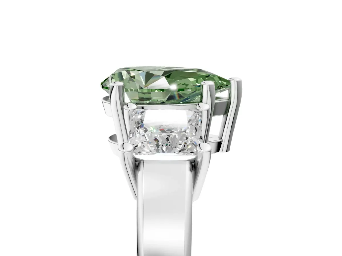 Fancy Green Three-Stone Pear Cut Cut Solitaire Ring with Prong Setting White gold