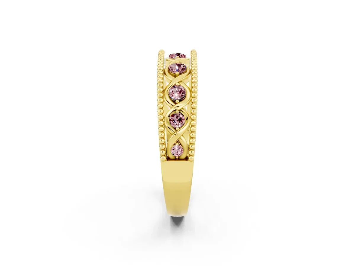 Round Morganite Twist Milgrain Band with Bezel Setting Yellow gold