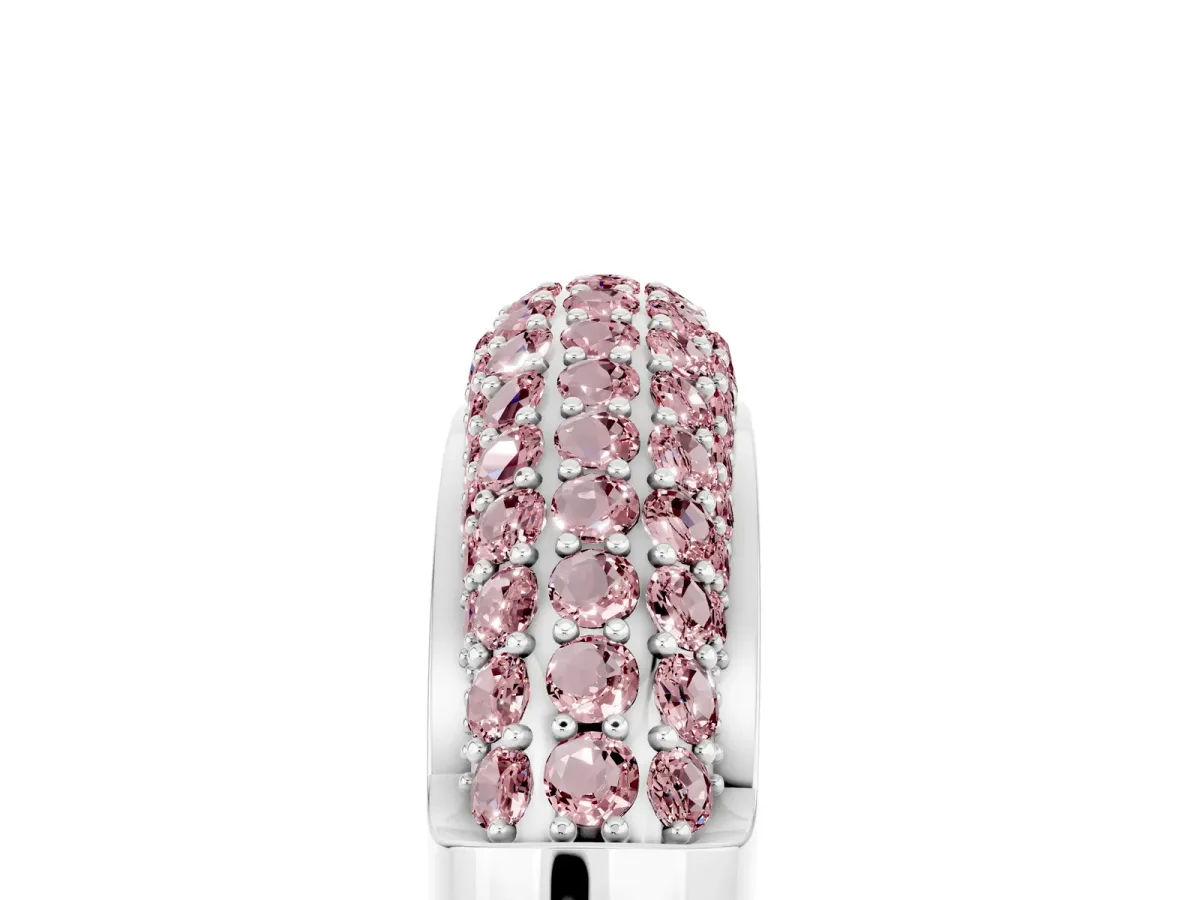 Three-Row Pavé Round Morganite Dome Band Platinum
