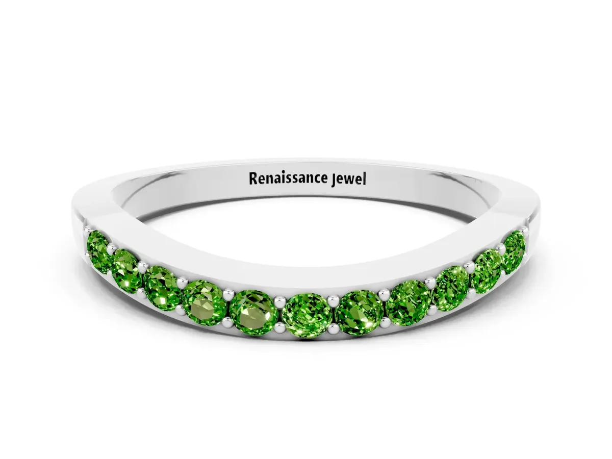 Round Peridot Curved Wedding Band with Channel Setting Platinum