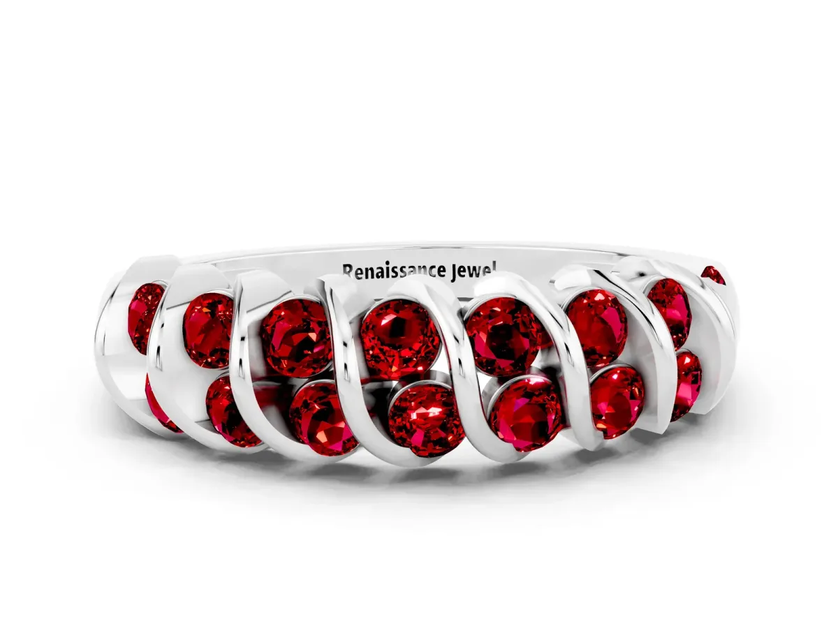 Channel Set Round Ruby Multi-Row Band White gold