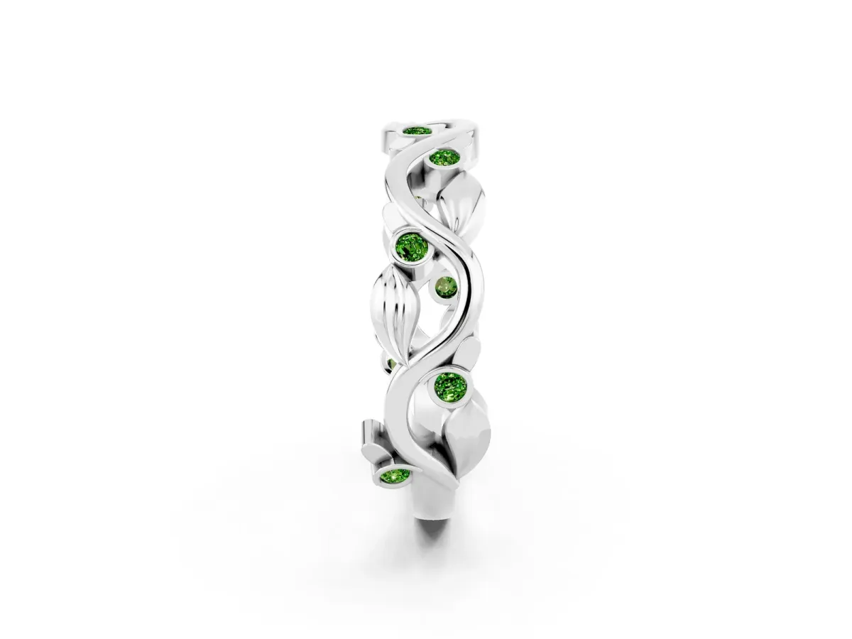 Round Peridot Leaf Eternity Band with Bezel Setting White gold
