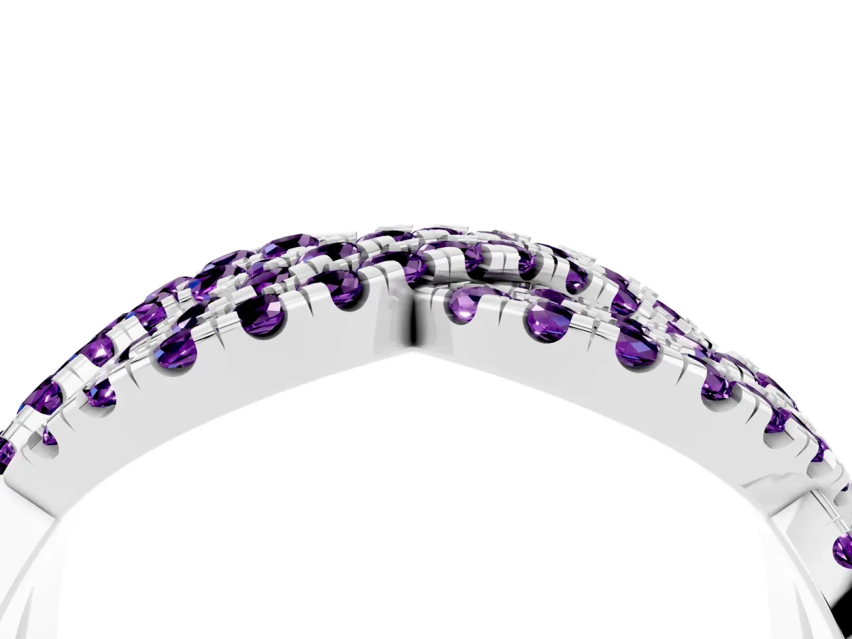 Pavé Round Amethyst Infinity Twist Band with Shared Prong Setting Silver