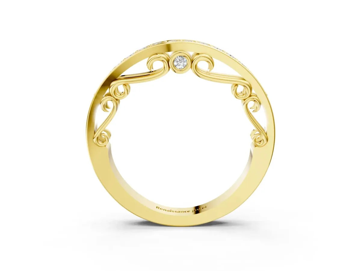 Channel Set Round Diamond Contoured Band Yellow gold
