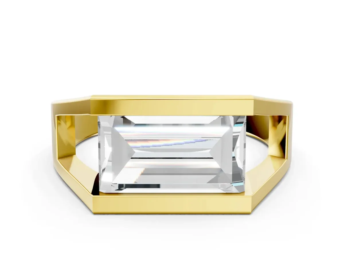 Baguette Diamond Geometric Solitaire Ring Yellow gold