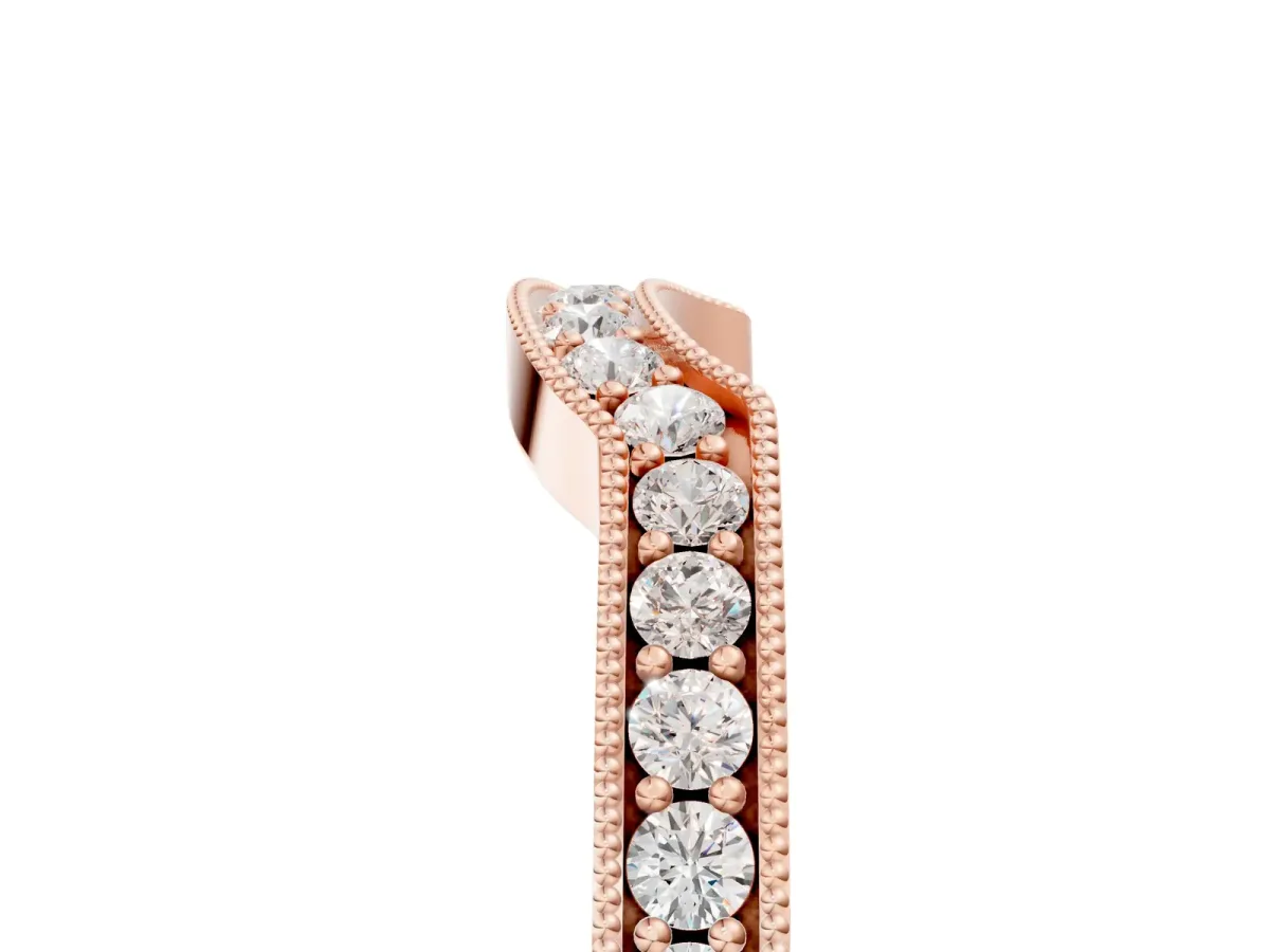 Curved Round Diamond Band with Milgrain Pavé Setting Rose gold