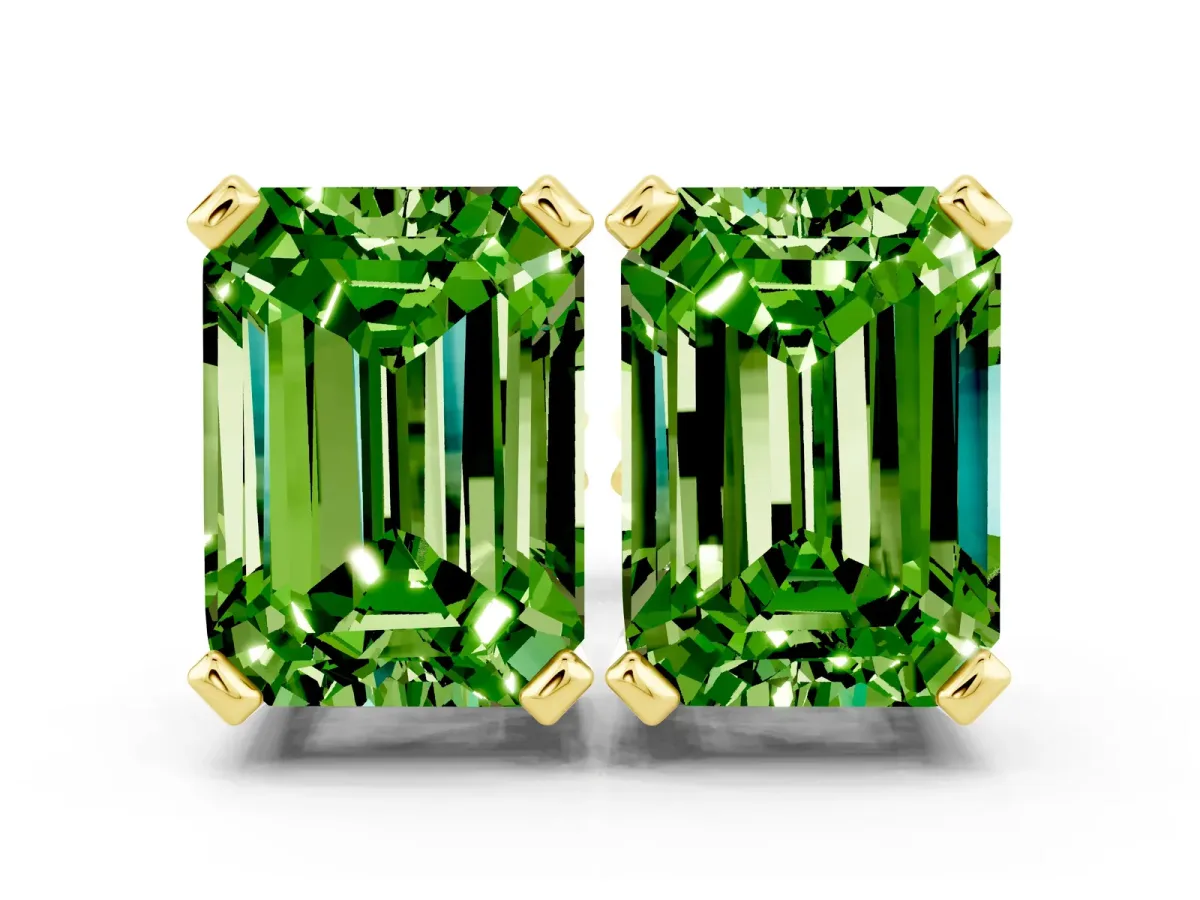 Emerald Cut Peridot Stud Earrings Yellow gold