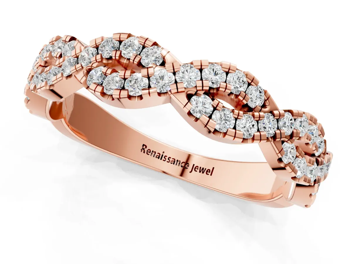 Round Diamond Twisted Eternity Band with Pavé and Shared Prong Setting Rose gold