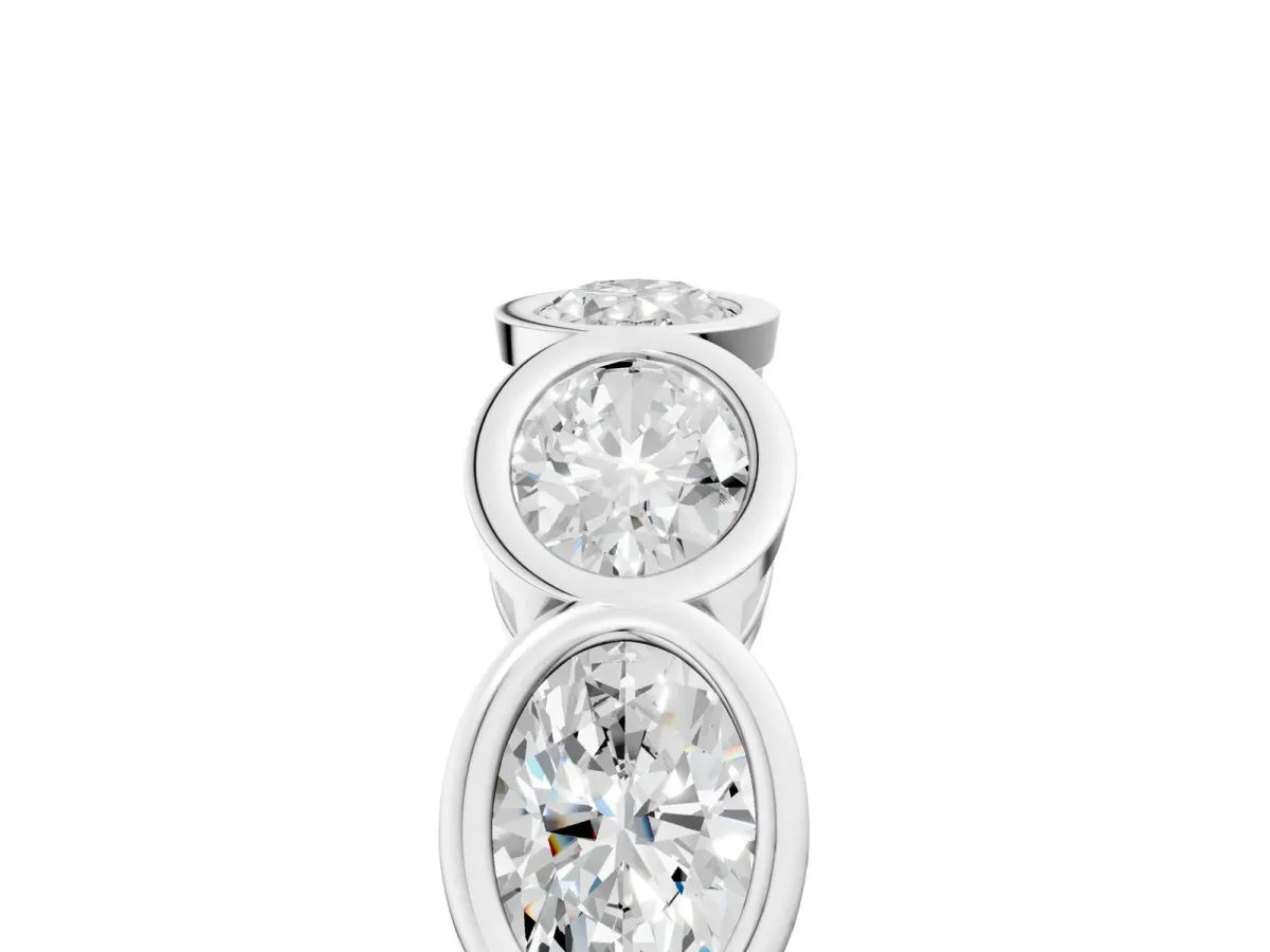 Oval Diamond Bezel Set Eternity Wedding Band Silver
