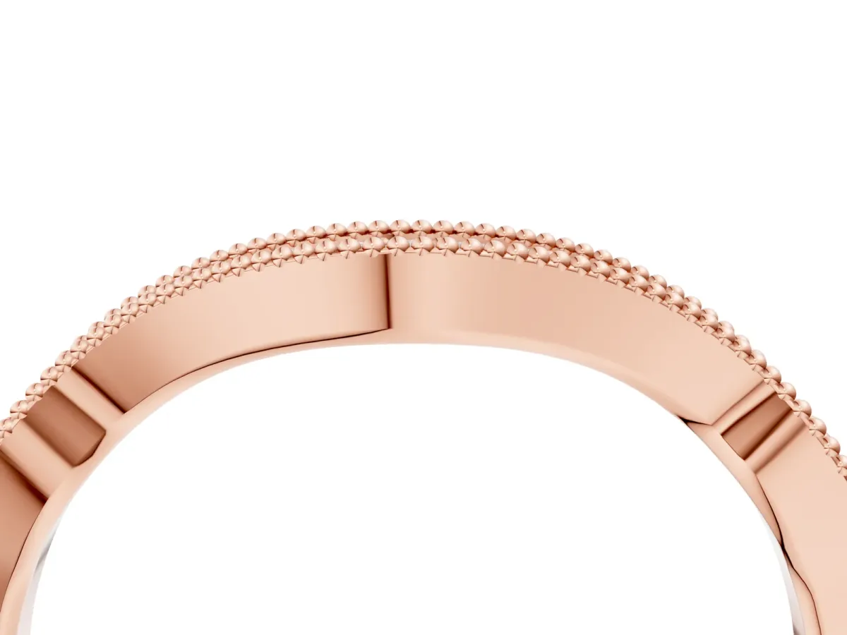 Pavé Round Diamond Curved Milgrain Band Rose gold
