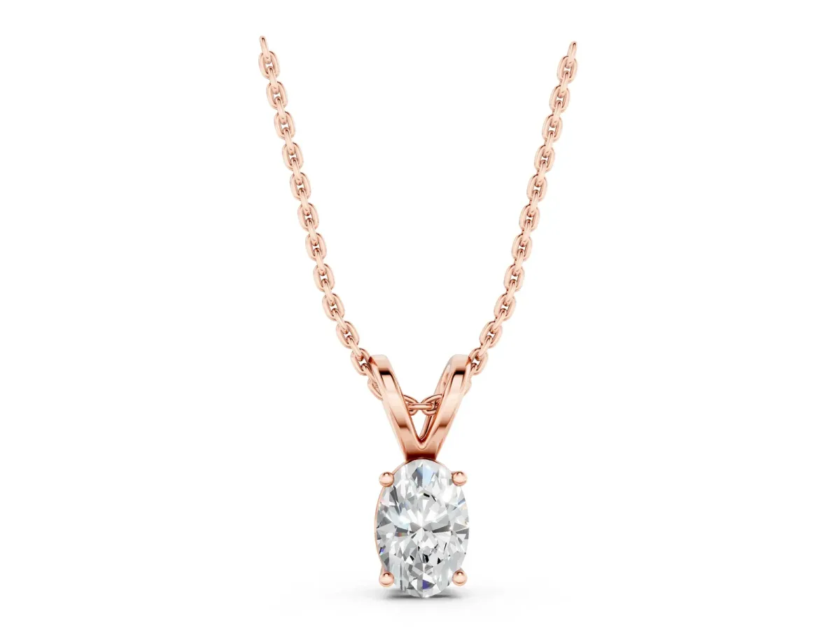 Oval Solitaire Diamond Prong Pendant Rose gold