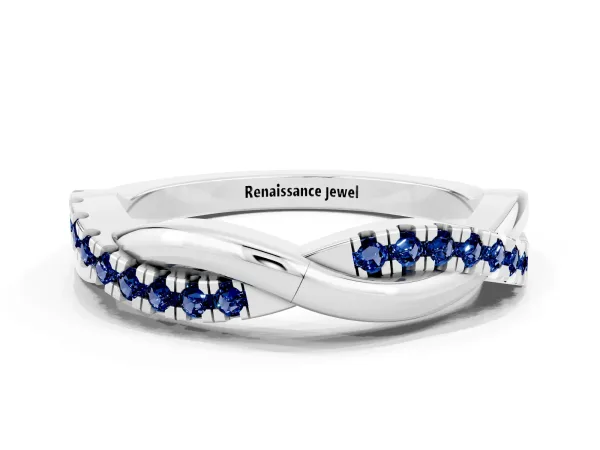 Round Blue Sapphire Twisted Infinity Band with Prong Setting Platinum
