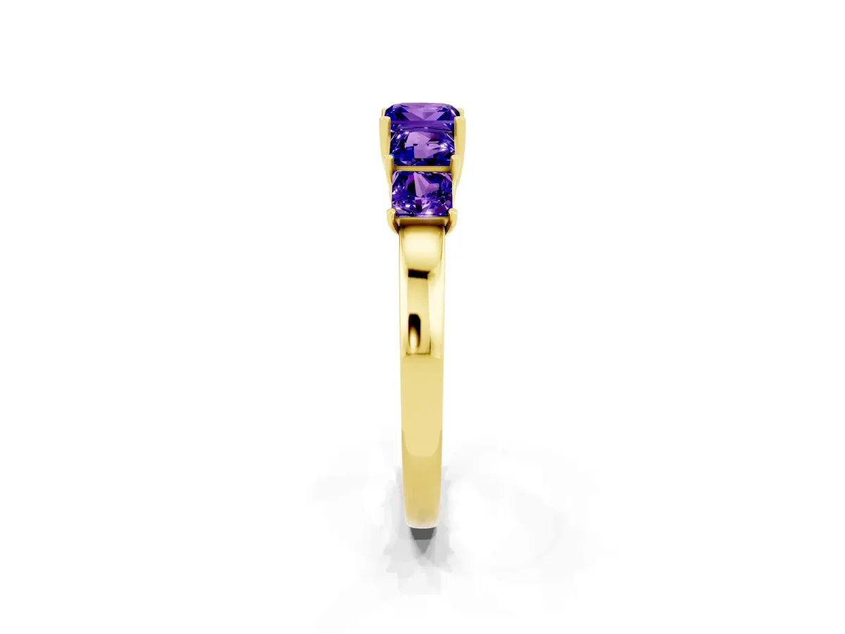 Princess Cut Five-Stone Tanzanite Ring with Classic Prong Setting Yellow gold