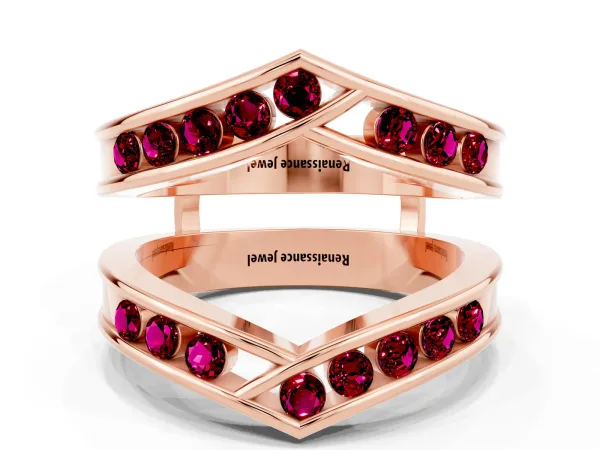 Round Garnet Channel-Set Chevron Band Rose gold