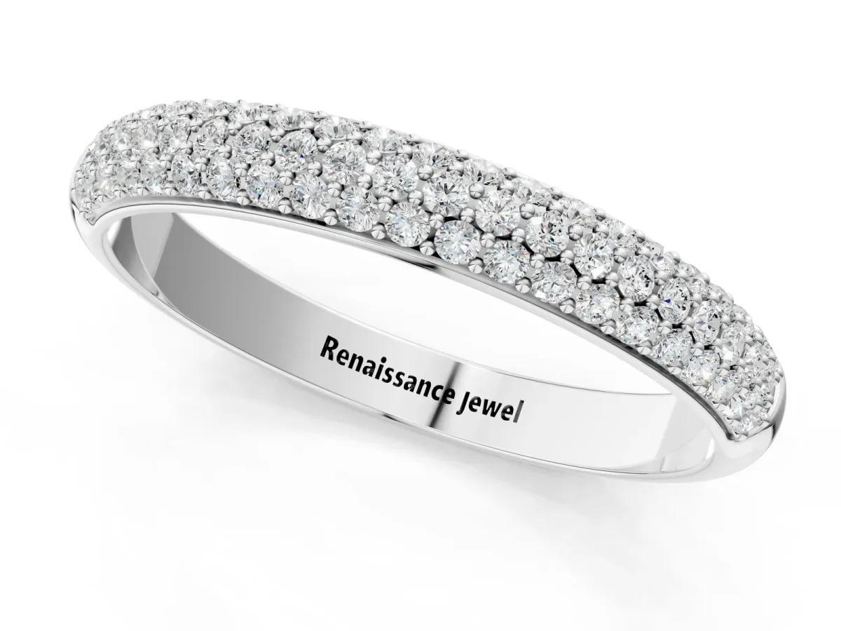 Three-Row Pave Round Diamond Eternity Band with Shared Prong Setting Silver