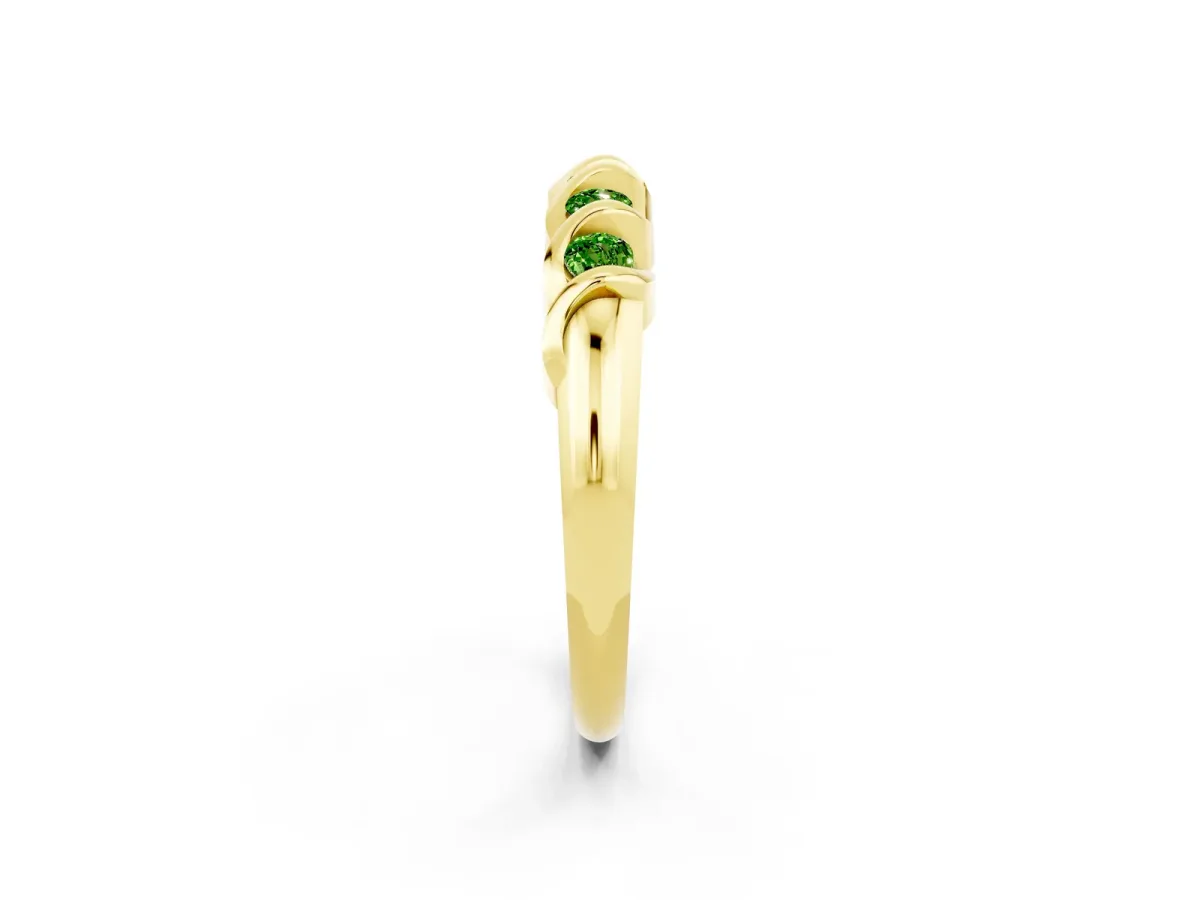 Round Peridot Eternity Band with Twist Prong Setting Yellow gold