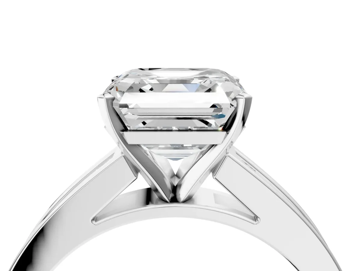 Asscher Cut Solitaire Diamond Ring with Channel-Set Band and Four-Prong Setting Platinum