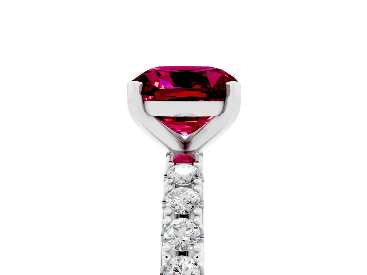 Cushion Cut Garnet Solitaire Pavé Band with Four-Prong Setting Platinum