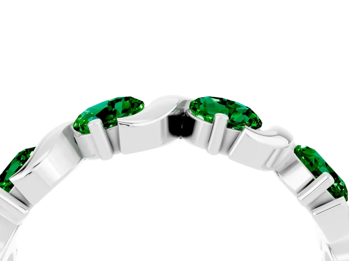 Six-Stone Round Emerald Wave Band with Shared Prong Setting Silver
