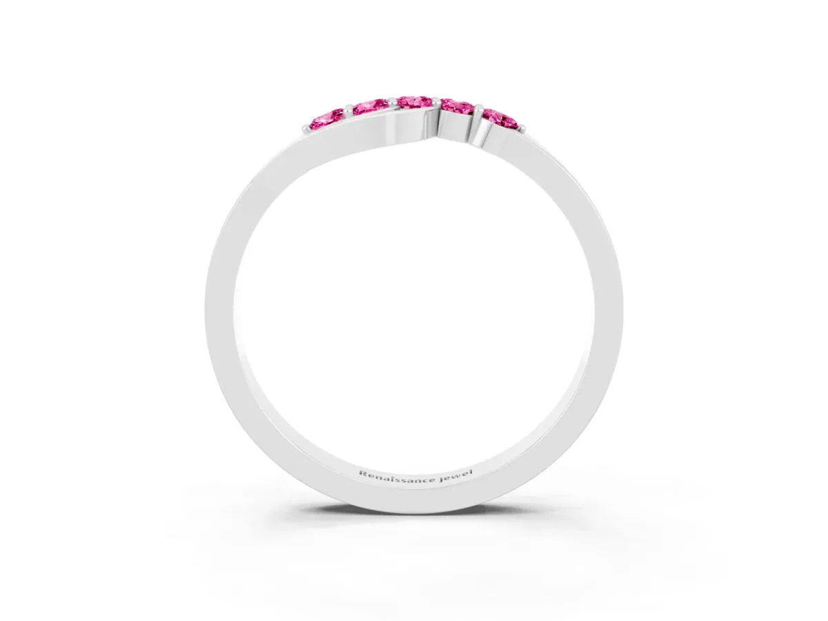 Five-Stone Round Pink Sapphire Crossover Band with Prong Setting Platinum