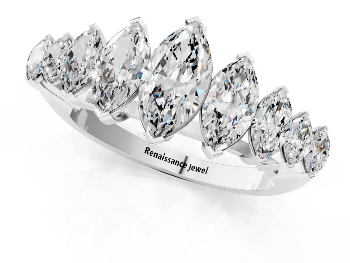Marquise Diamond Prong Set Curved Band Platinum