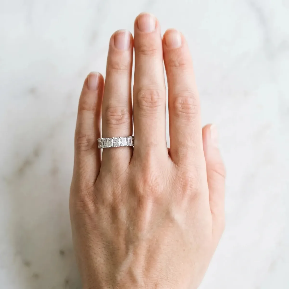radiant Cut half eternity band with shared prong setting Silver