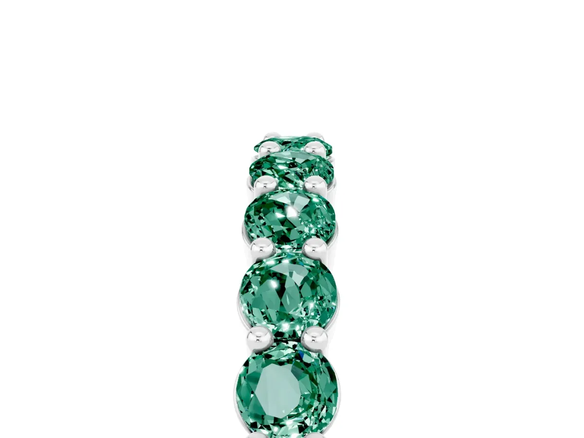 Round Green Sapphire Half Eternity Band with Prong Setting White gold