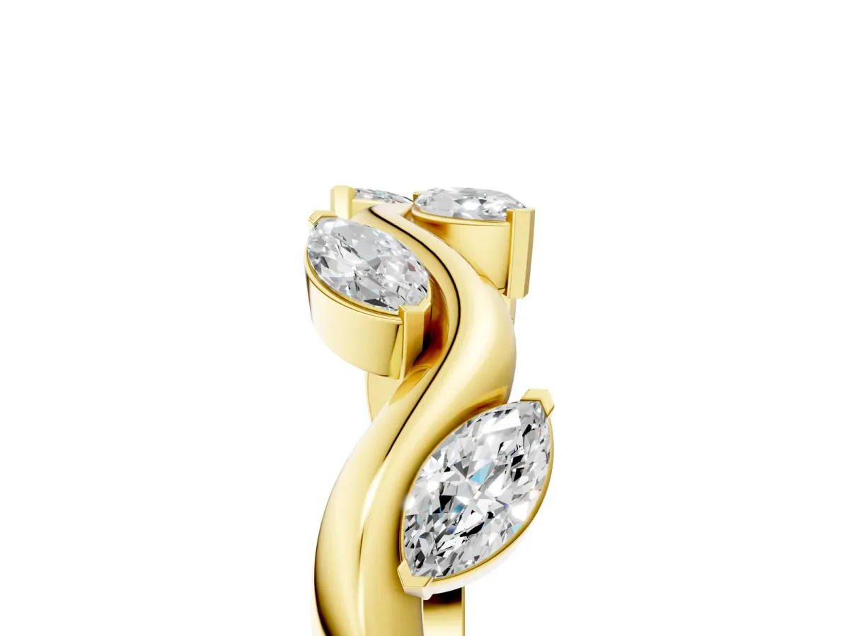Marquise Diamond Twisted Band with Prong Setting Yellow gold