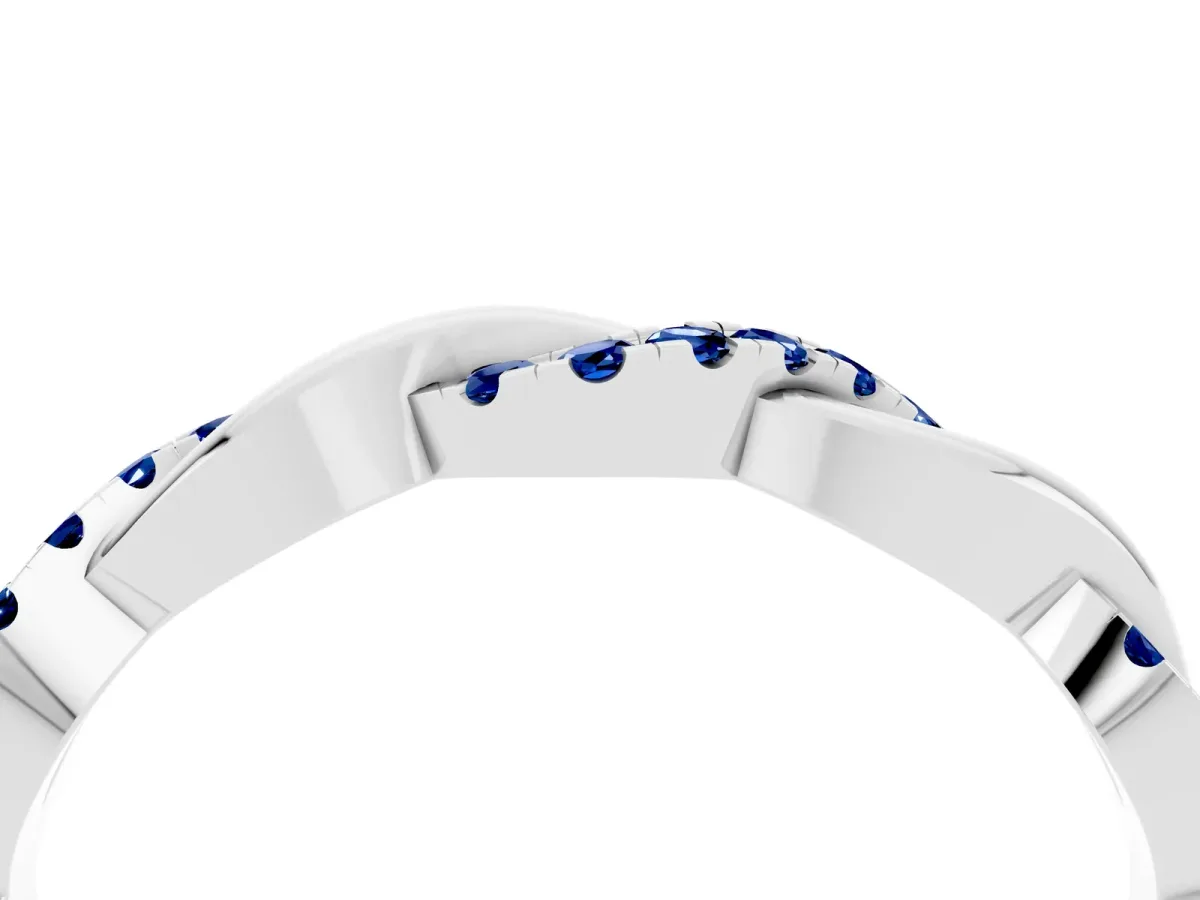 Round Blue Sapphire Twist Eternity Band with Pavé Setting Silver