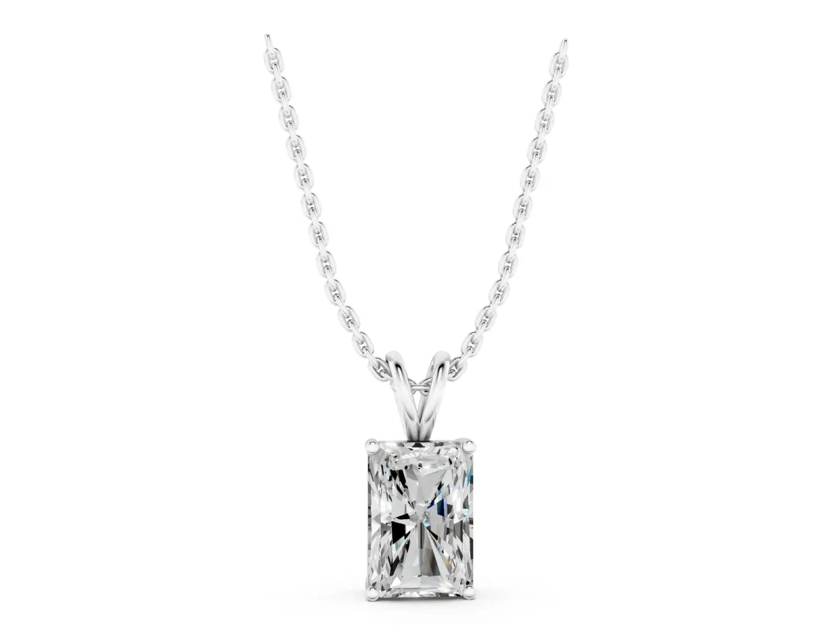 Radiant Diamond Solitaire Pendant with Four Prong Setting Silver