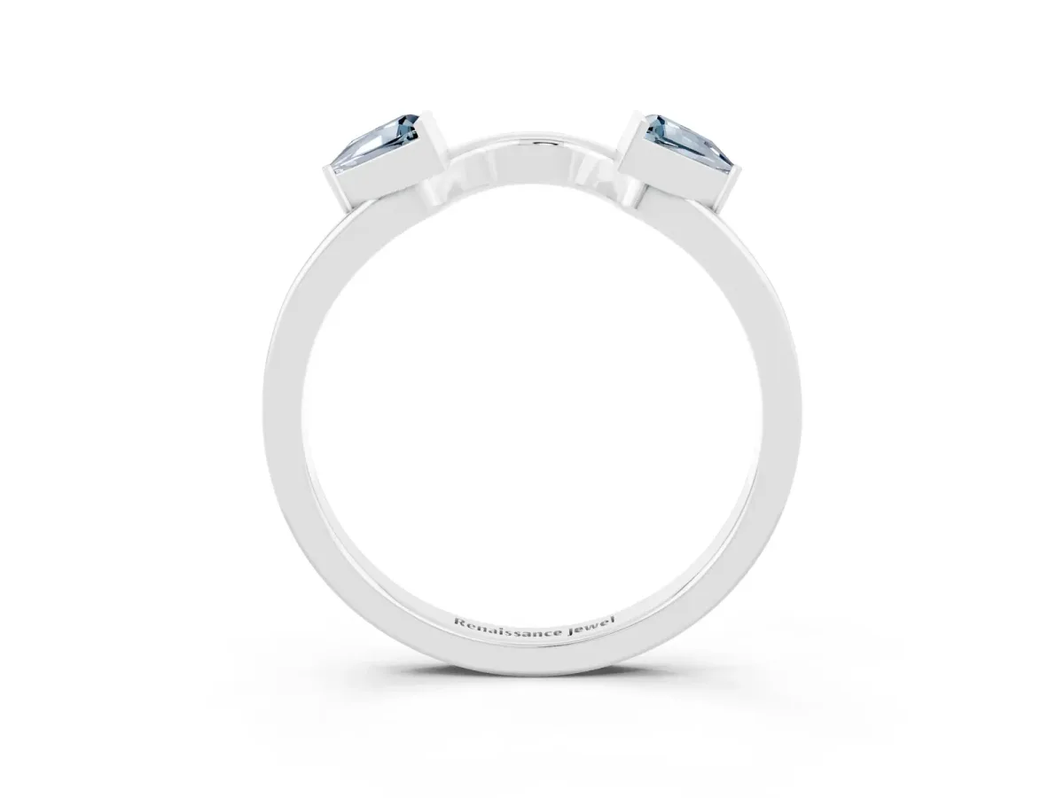 Trillion Aquamarine Open Band Ring with Bezel Setting Platinum