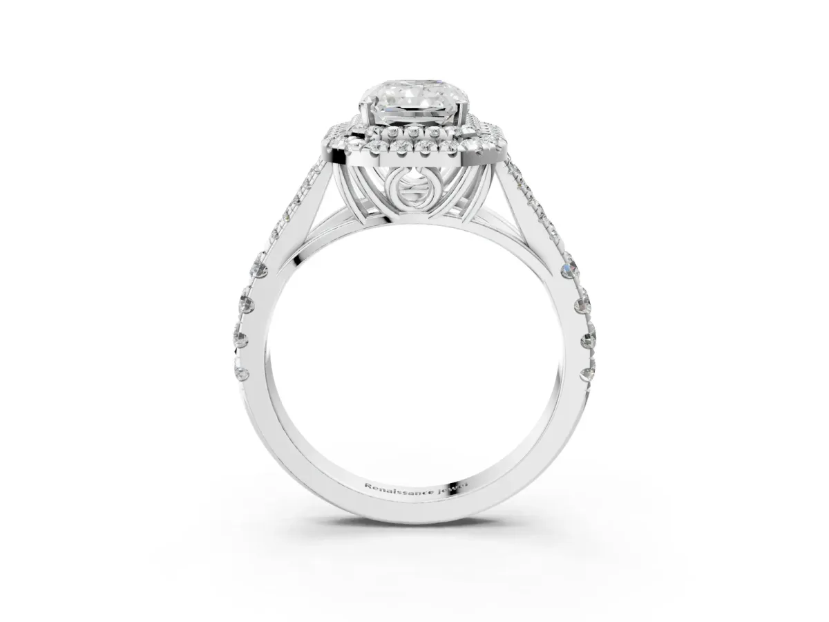 Radiant Cut Cut Double Halo Split Shank Diamond Ring with Prong Setting Platinum