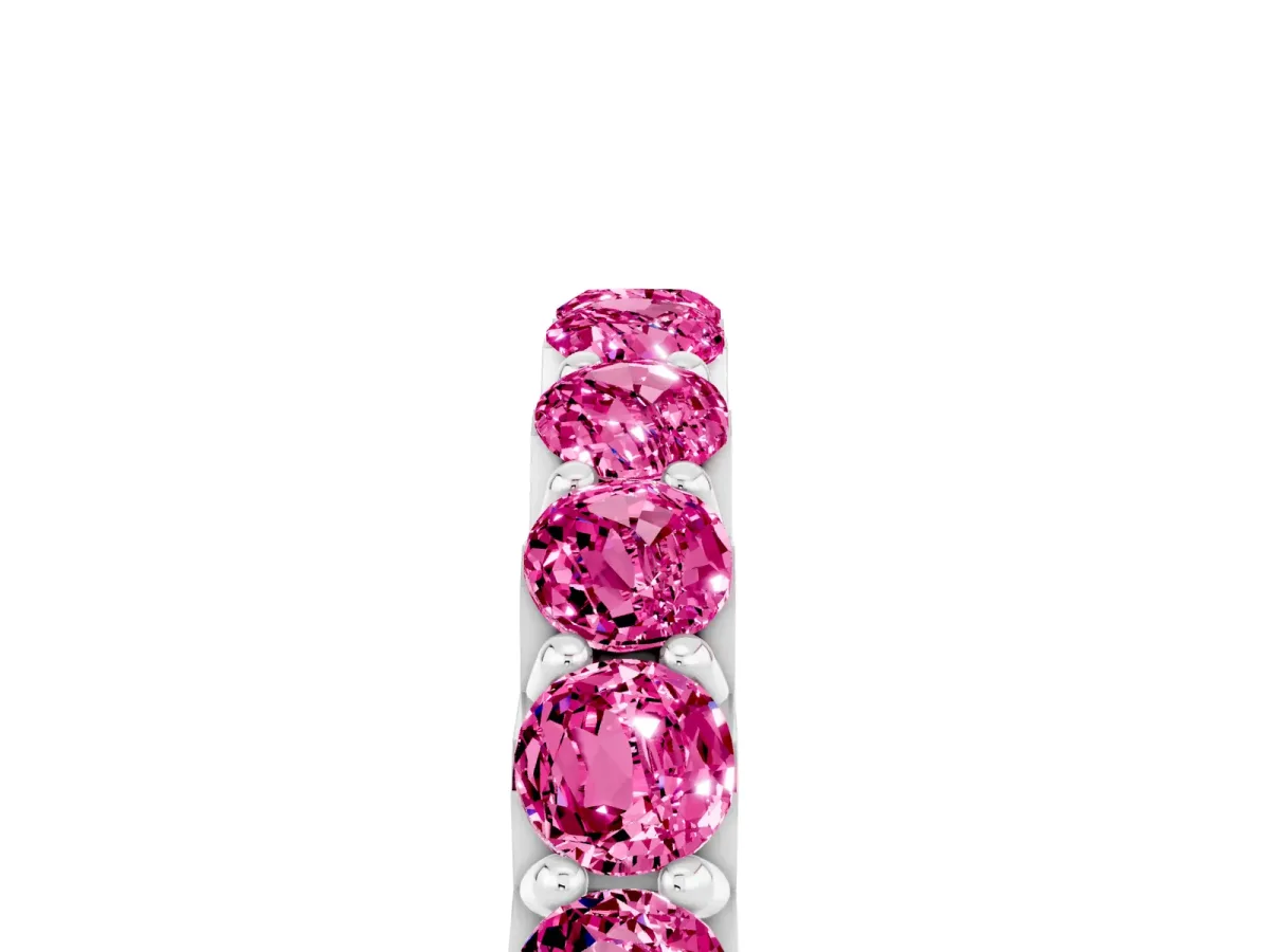 Round Pink Sapphire Half Eternity Band with Classic Prong Setting White gold