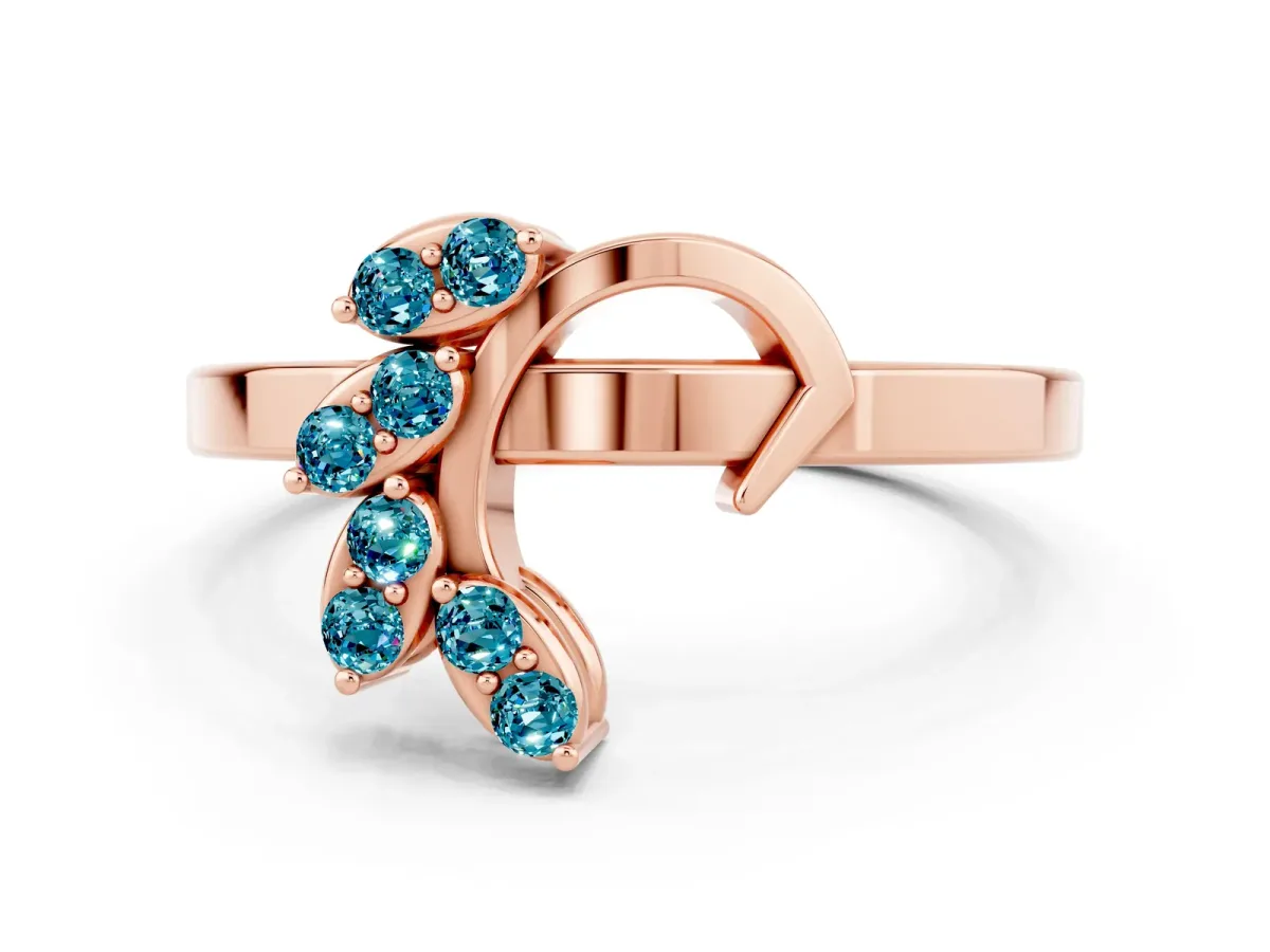 Marquise Blue Topaz Cluster Bypass Ring with Prong Setting Rose gold