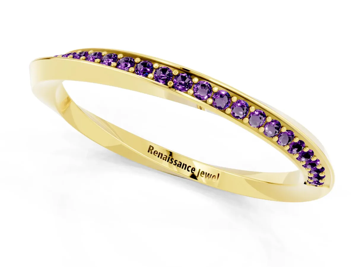 Pavé Round Amethyst Twist Band Yellow gold