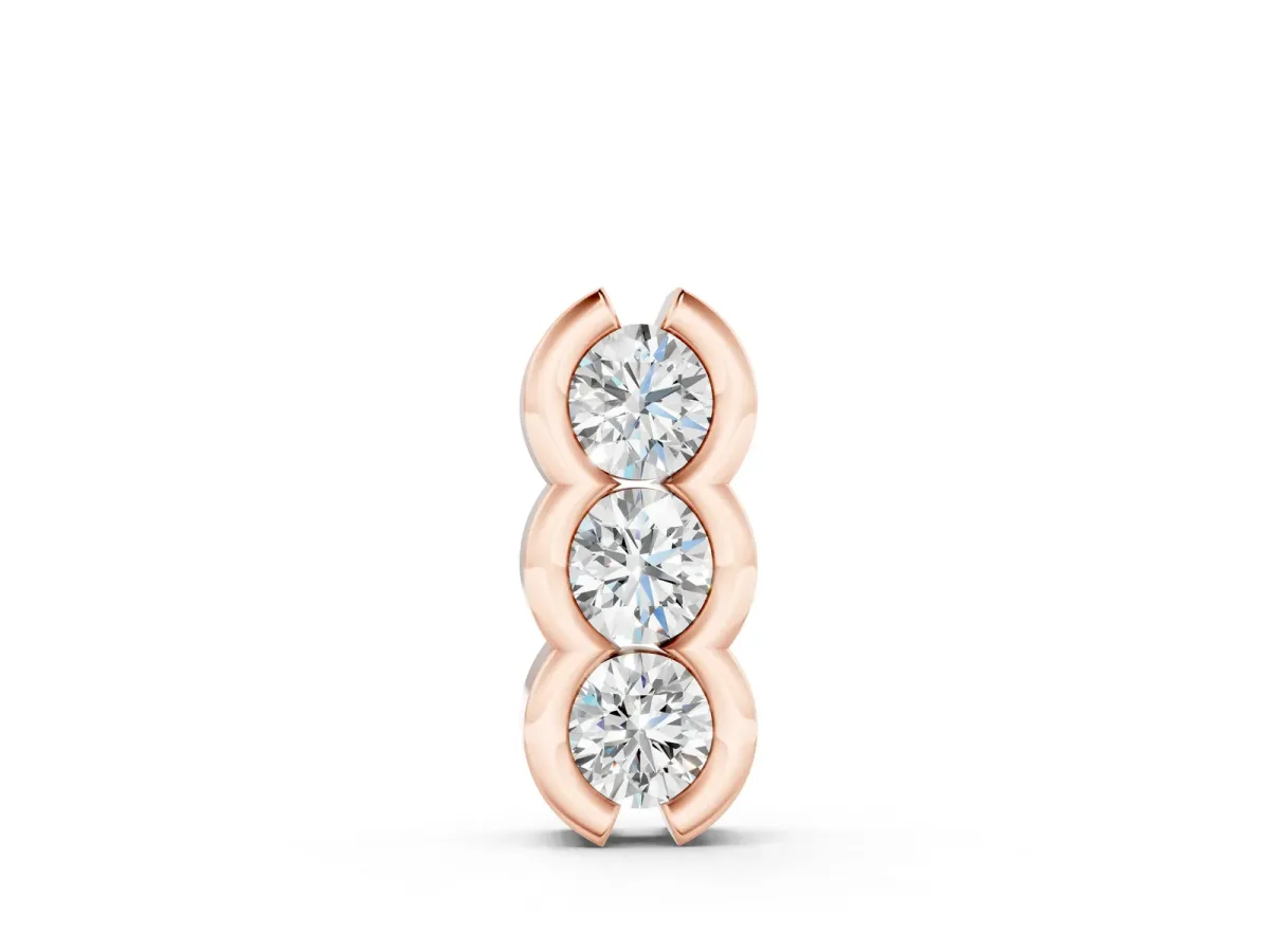 Three Stone Round Diamond Shared Prong Pendant Rose gold