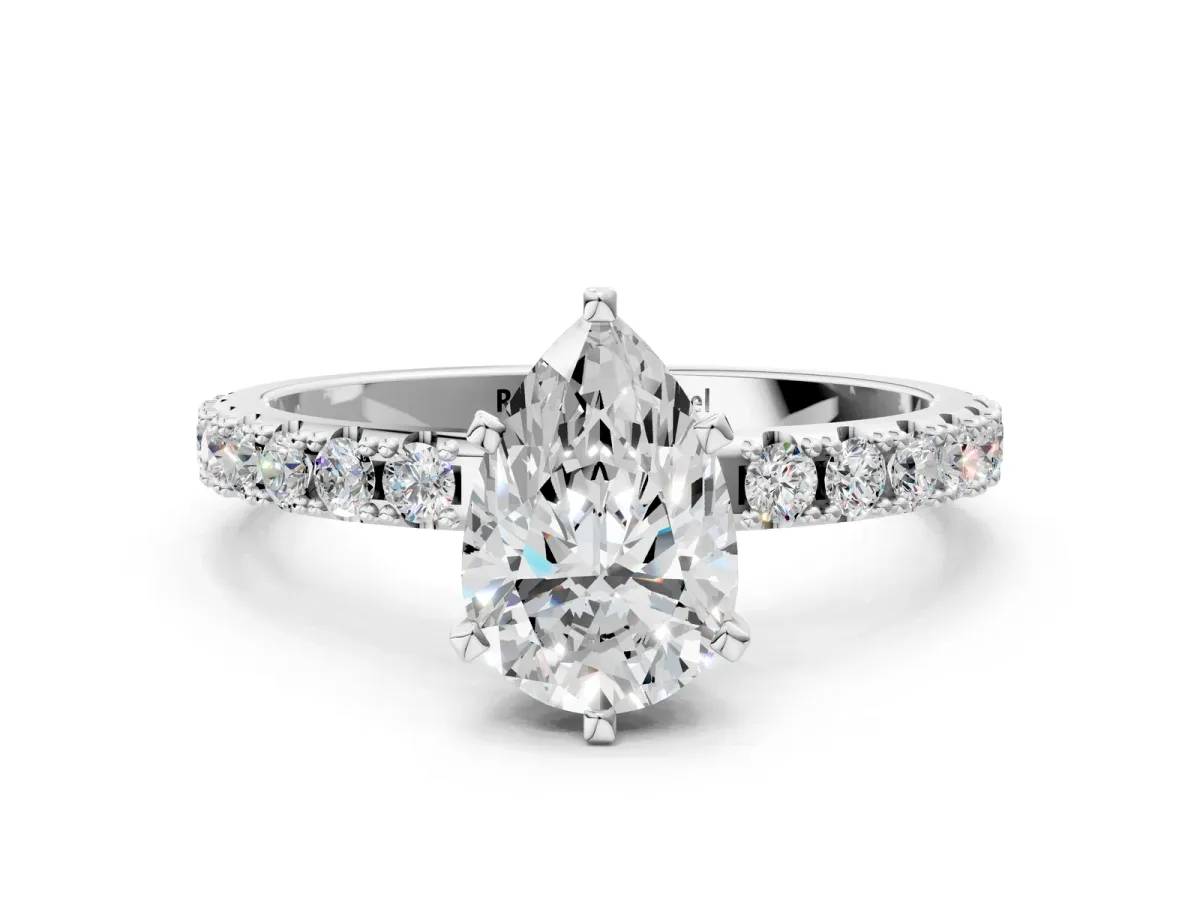 Pear Cut Diamond Solitaire Pavé Band with Four-Prong Setting White gold