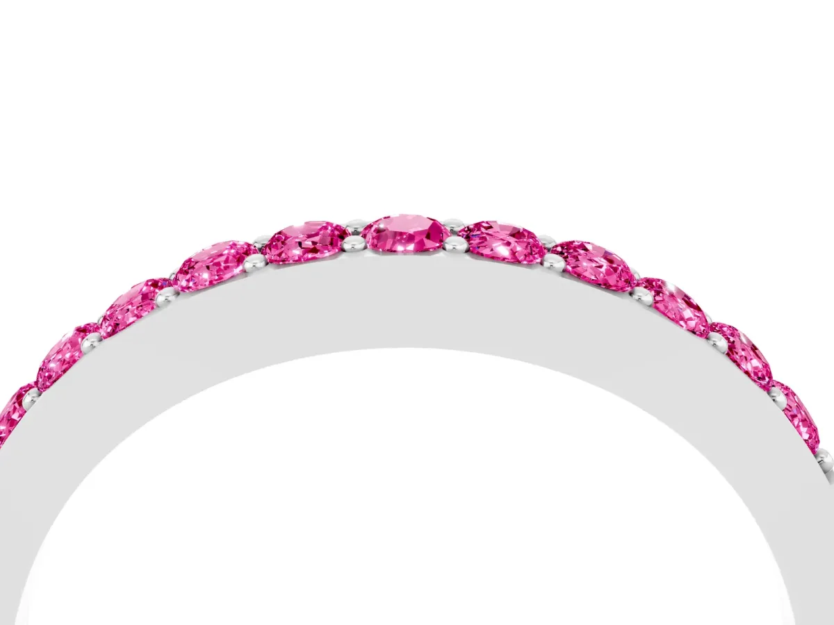 Round Pink Sapphire Curved Wedding Band with Channel Setting White gold