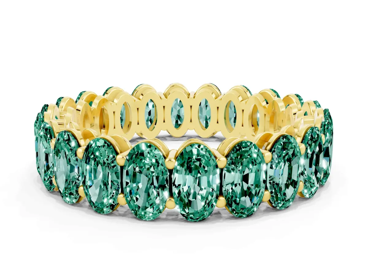 Oval Cut Green Sapphire Eternity Band with Shared Prong Setting Yellow gold
