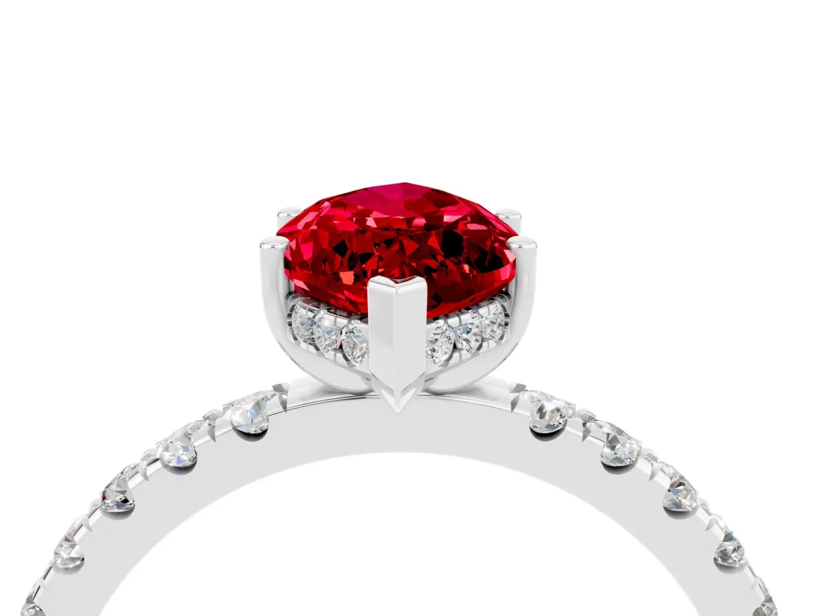 Marquise Cut Ruby Pave Band Solitaire Ring with Round and Prong Setting Silver