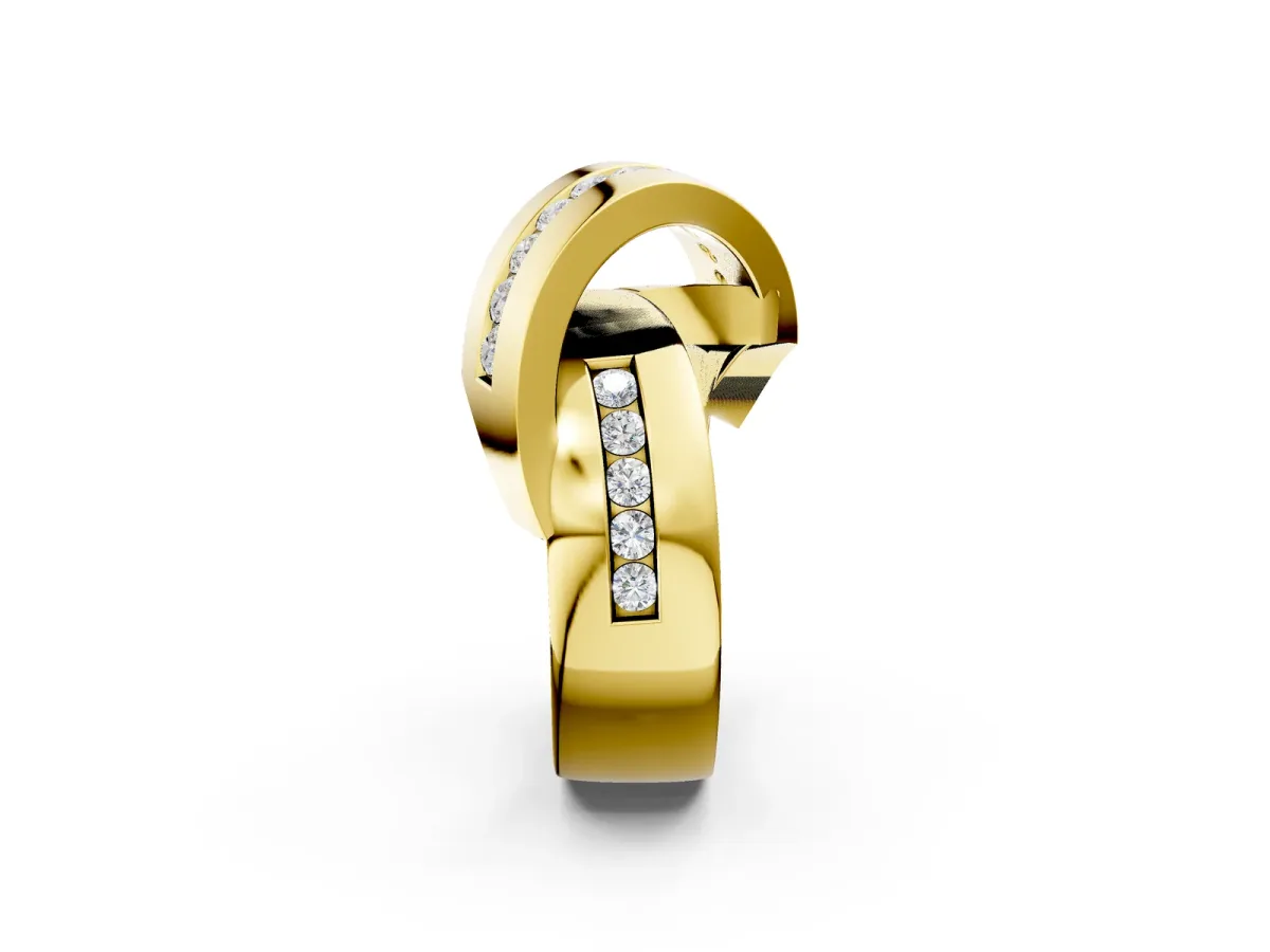 Pavé Round Diamond Crossover Band with Channel Setting Yellow gold