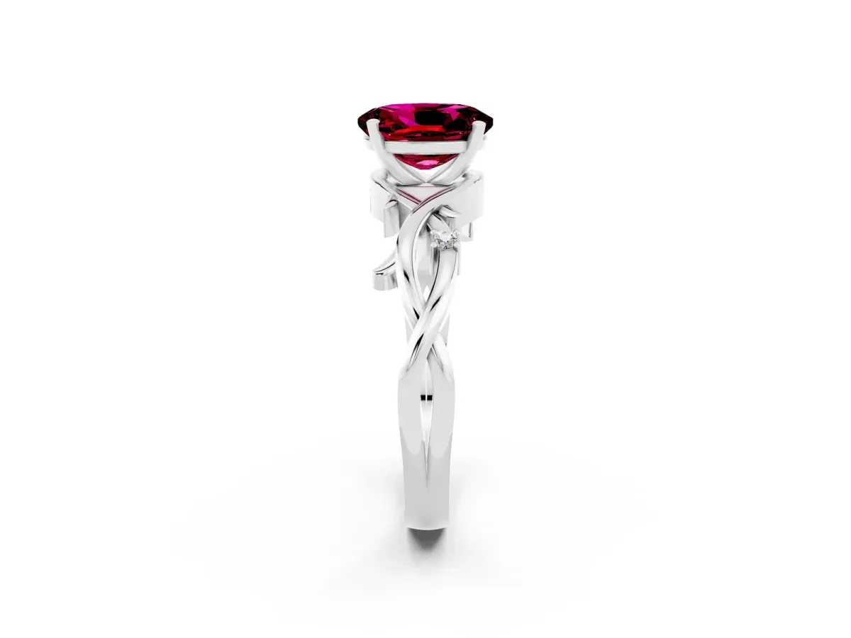 Oval Cut Garnet Solitaire Ring with Twisted Band and Prong Setting Platinum