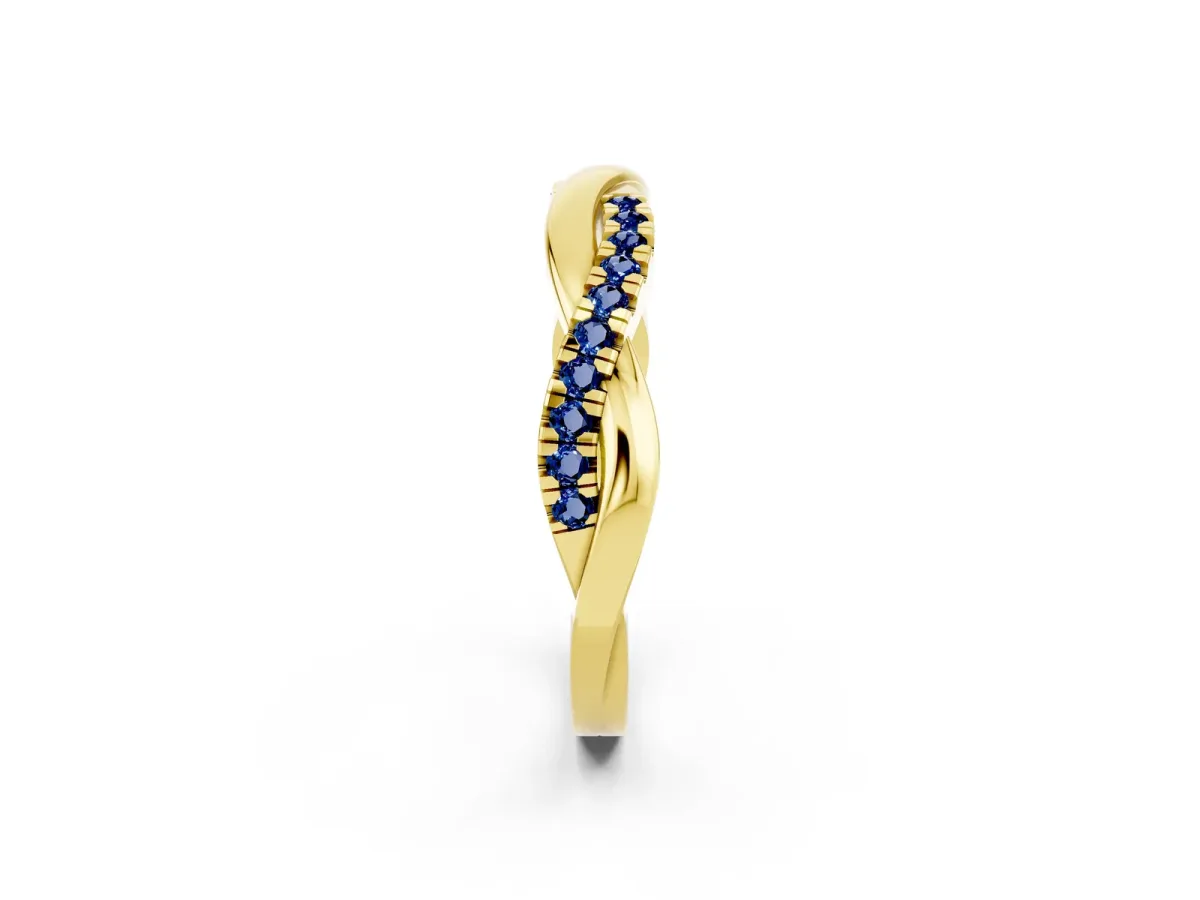 Round Blue Sapphire Twisted Infinity Band with Prong Setting Yellow gold