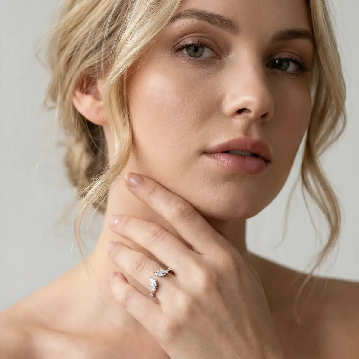 Open Marquise Cluster Diamond Band with Prong Setting Silver
