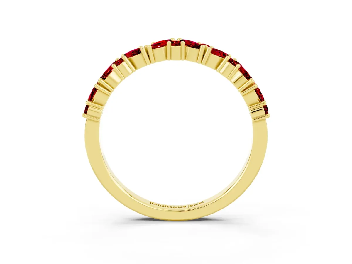 Marquise and Round Ruby Vine Eternity Band with Prong Setting Yellow gold