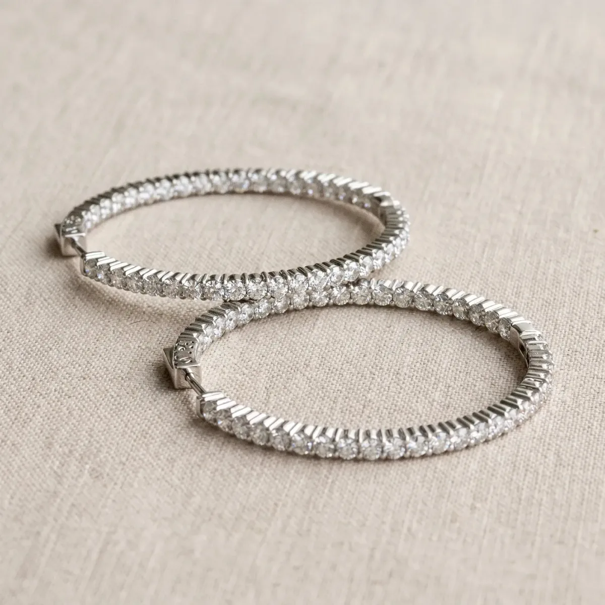 Round Diamond Eternity Hoop Earrings with Pavé Setting and Shared Prong White gold
