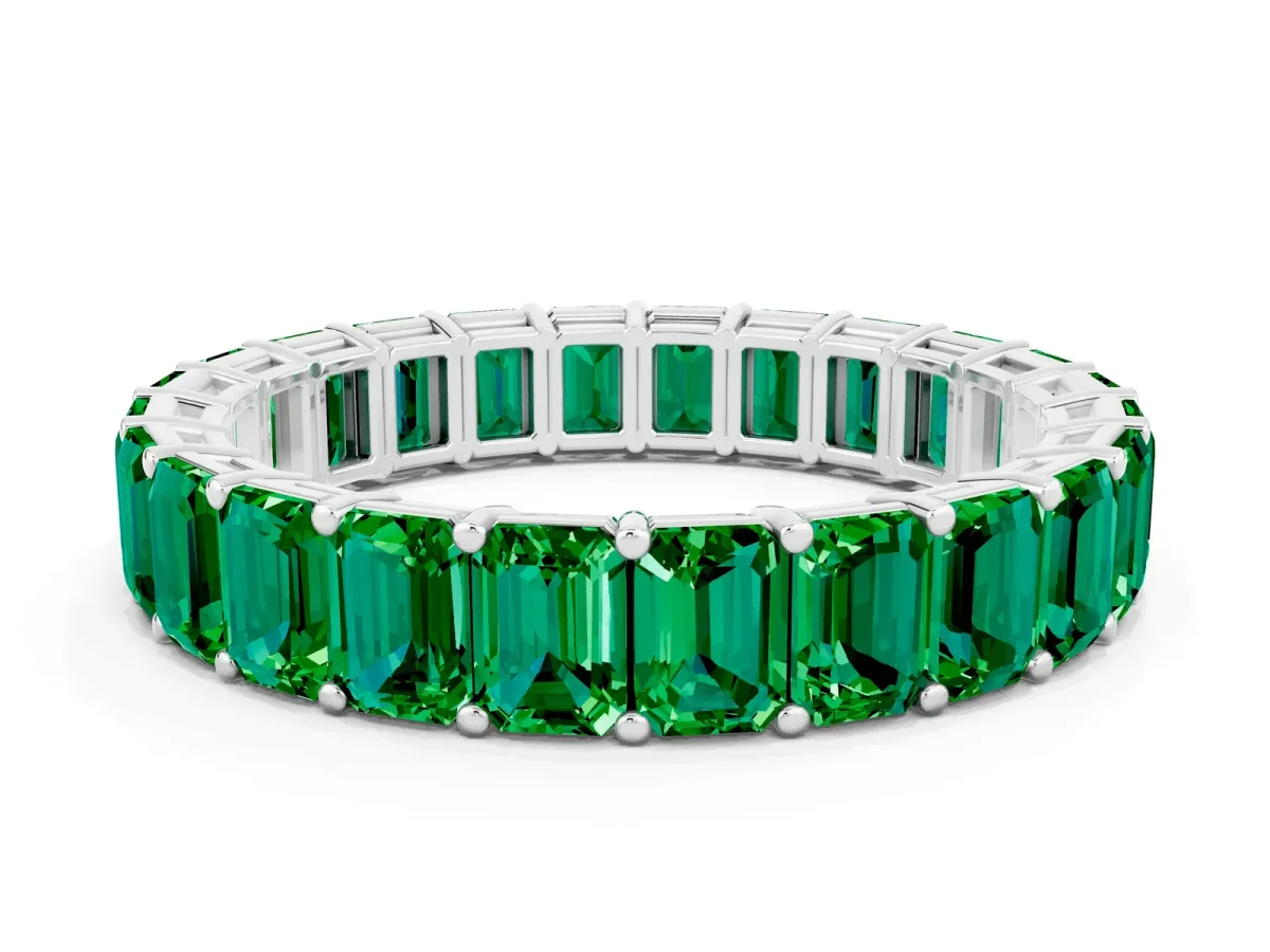 Emerald Cut Emerald Eternity Band with Shared Prong Setting Platinum
