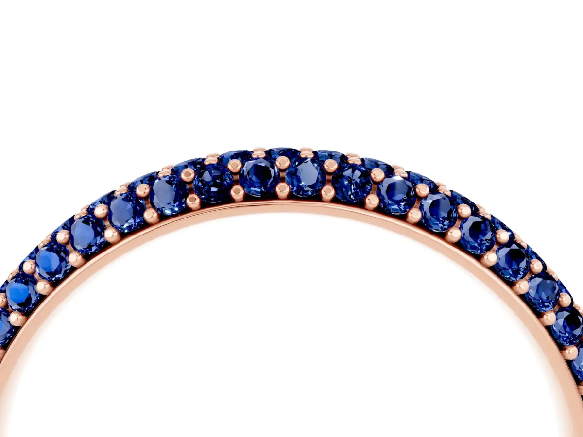 Round Blue Sapphire Pavé Eternity Band with Shared Prong Setting Rose gold