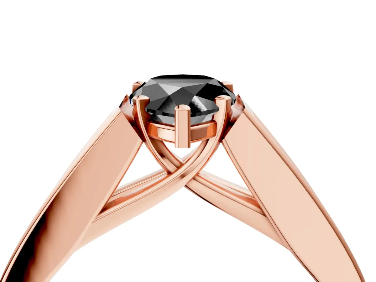 Fancy Black Pear Cut Cut Channel Set Solitaire Ring with Four-Prong Setting Rose gold
