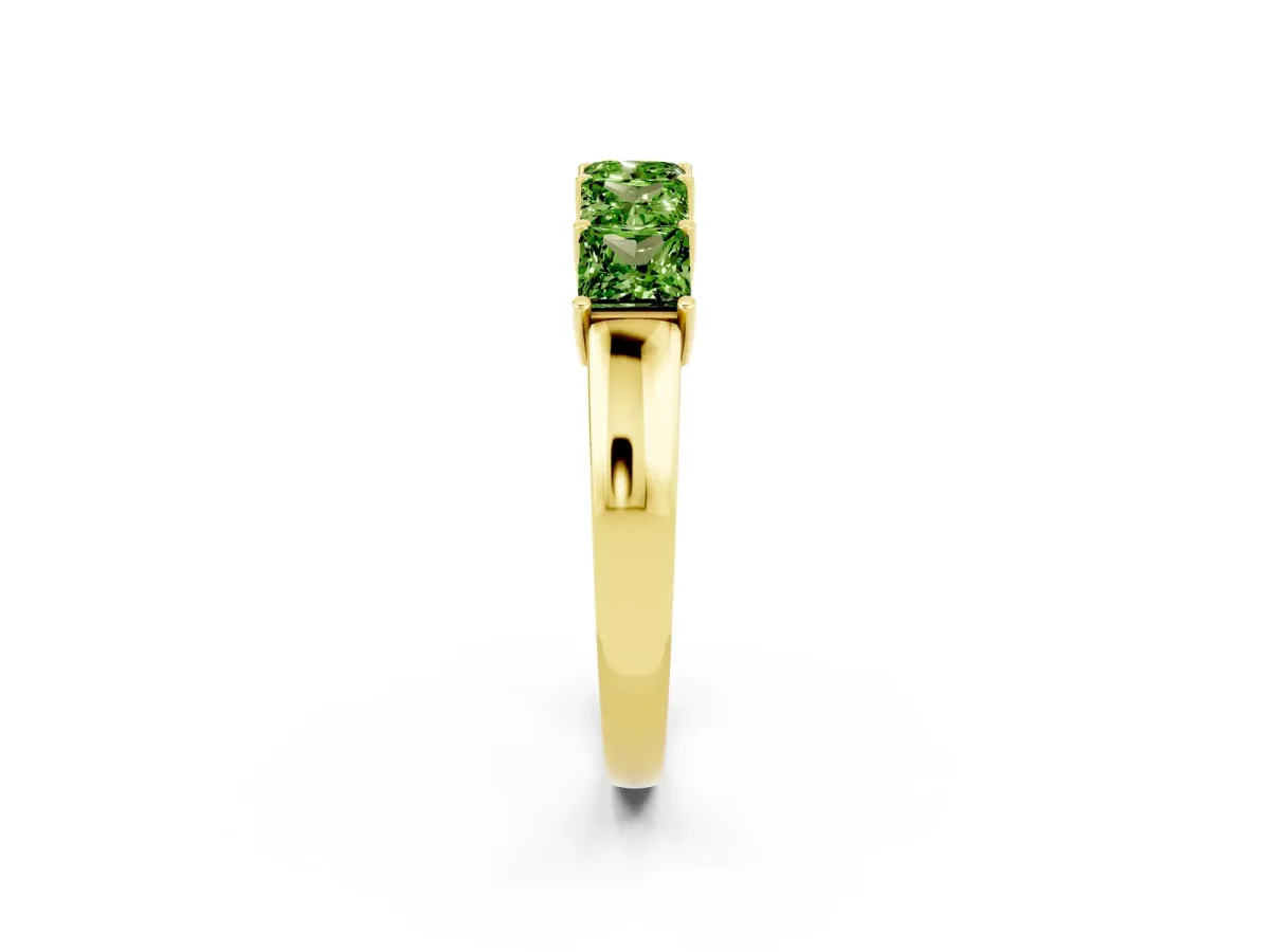 Princess Cut Five-Stone Peridot Band with Prong Setting Yellow gold